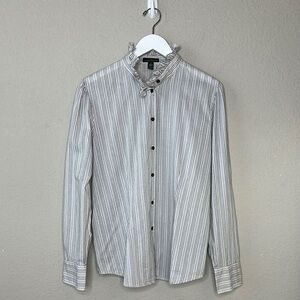 LRL Lauren Jeans Company 100% Cotton Ruffle Collar Button Down Shirt Size XL